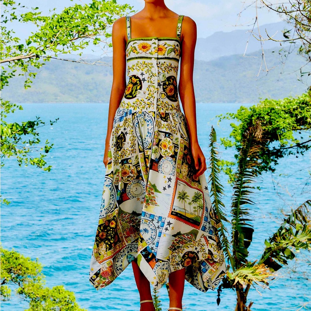 multicolor Latin Trip Scarves Organic Cotton Midi Dress